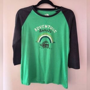 North Face Large Green Grey 3/4 Length Sleeve T-shirt